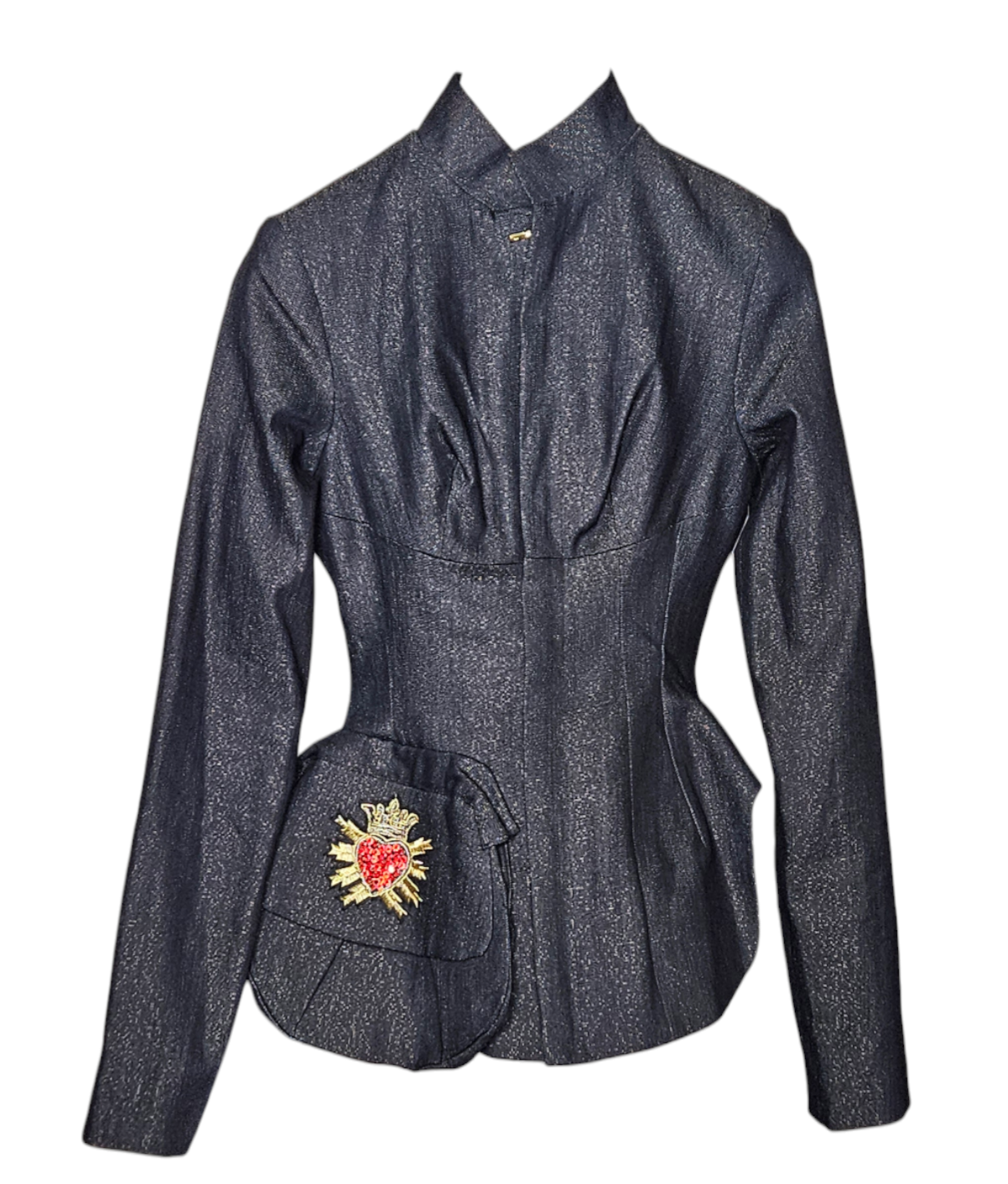Denim Zip Front Jacket with Bucket Pocket