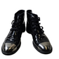Chanel Black Patent Leather Ankle Boots with Metal Detail