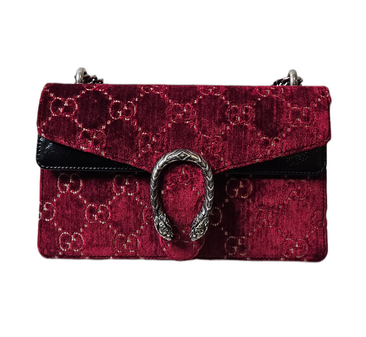 Burgundy Velvet Gucci Monogram Crossbody Bag