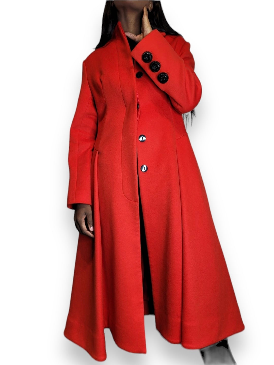 Red Wool & Cashmere Button Front Coat