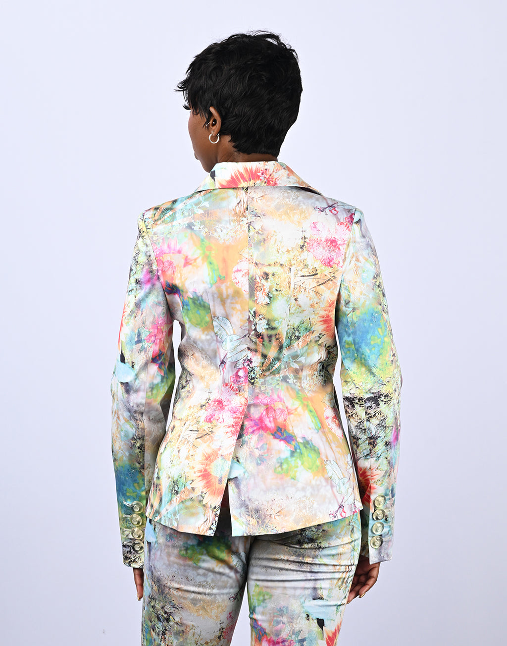 Floral Watercolor Printed Suit Jacket