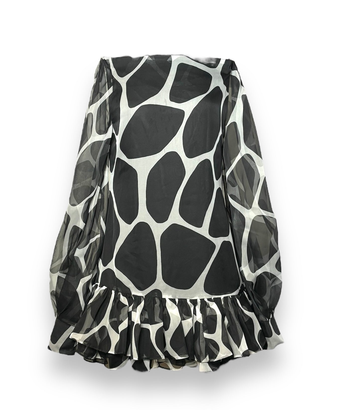 Off the Shoulder Black and White Print Baby Doll Dress
