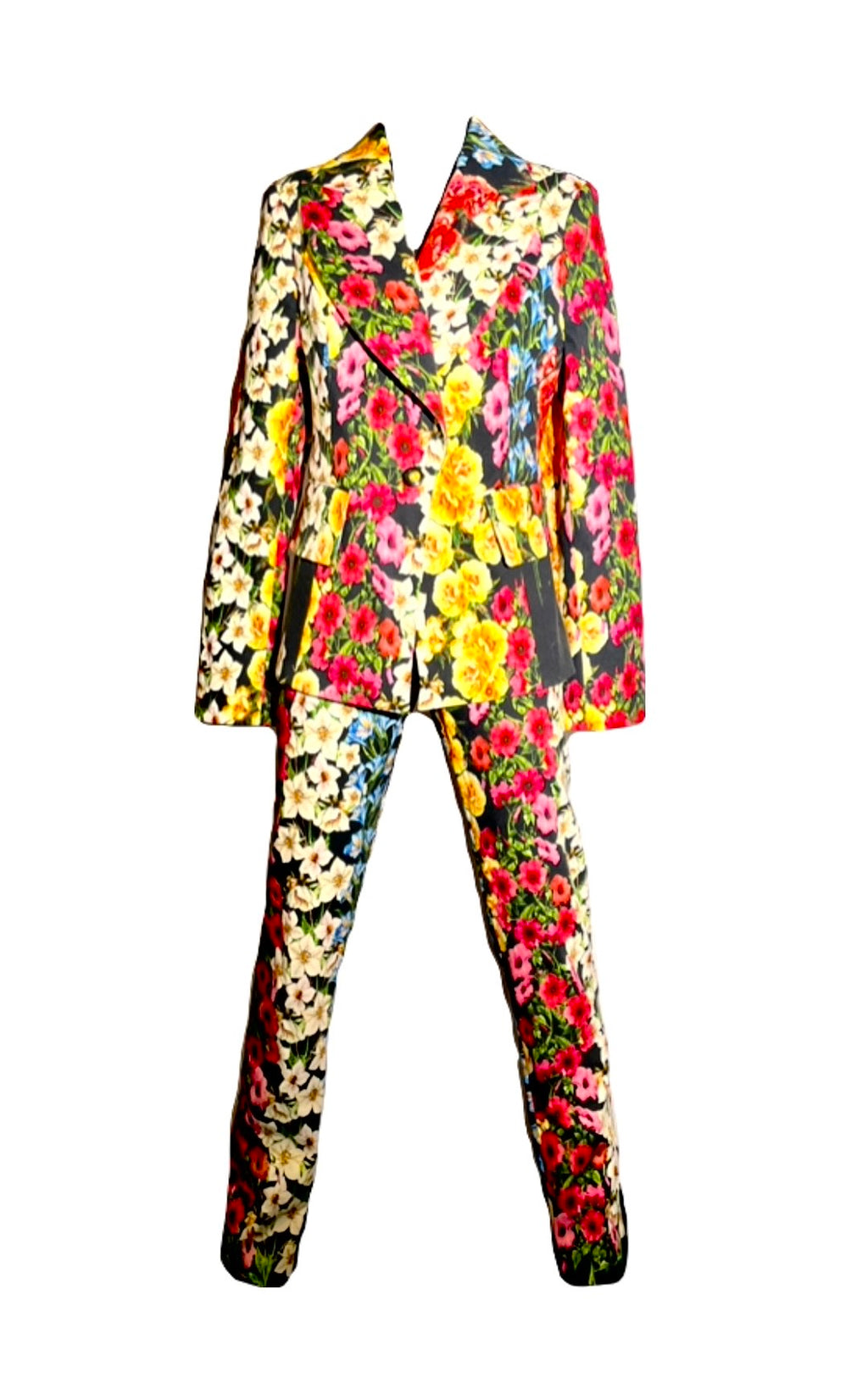 Black Multicolor Floral Suit Pant