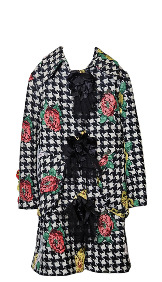 Plaid with Flowers Button Front Coat