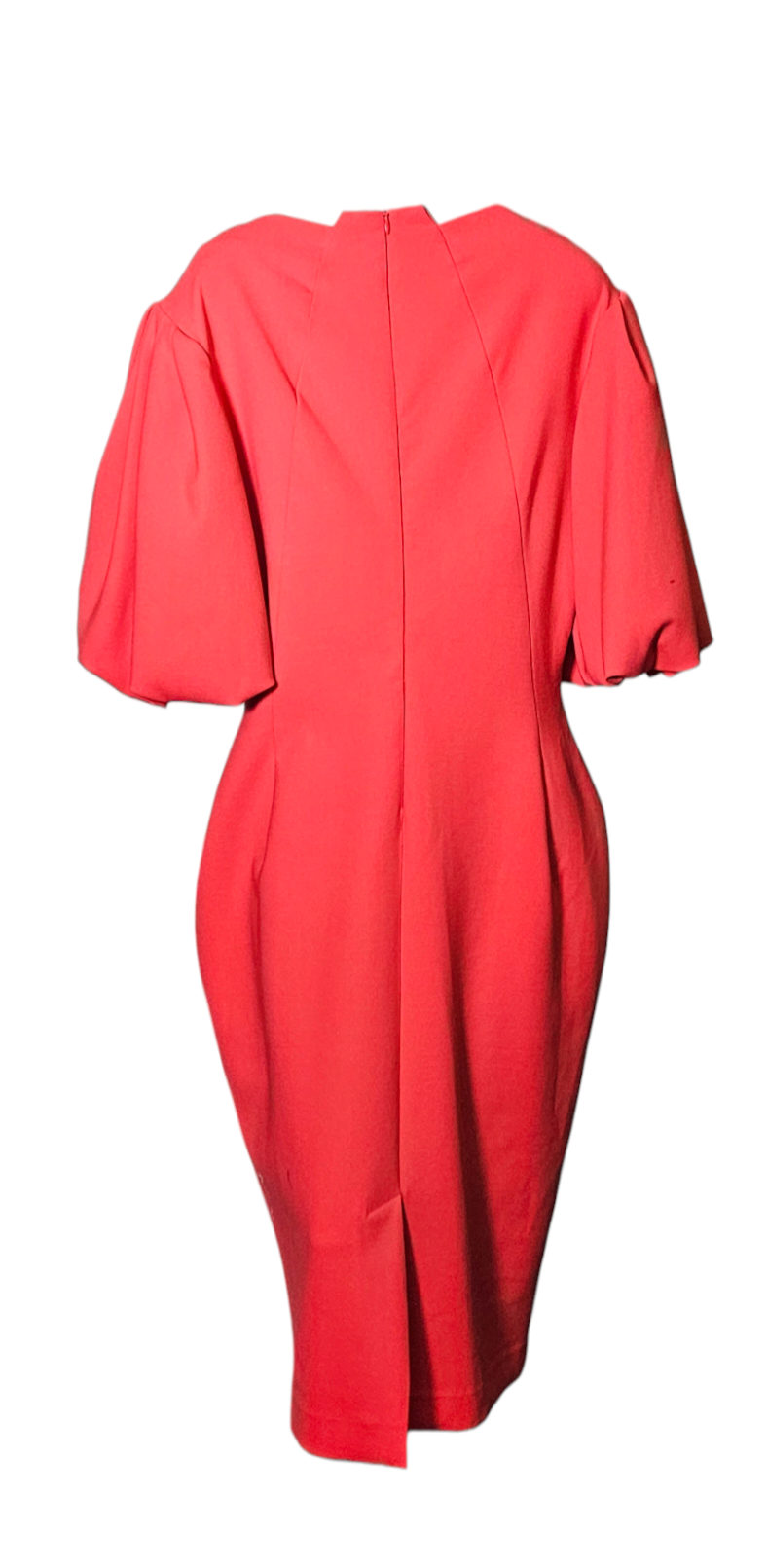 Center High-Neck Dress with Puffed Sleeves