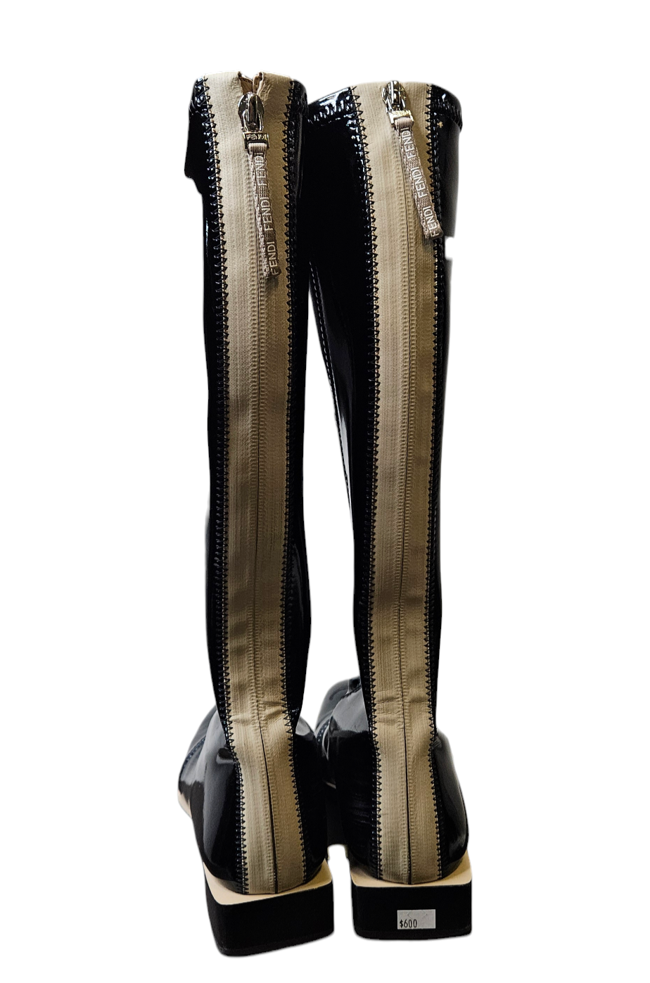 Fendi Patent Leather Calf High Riding Boots with Fendi Emblem