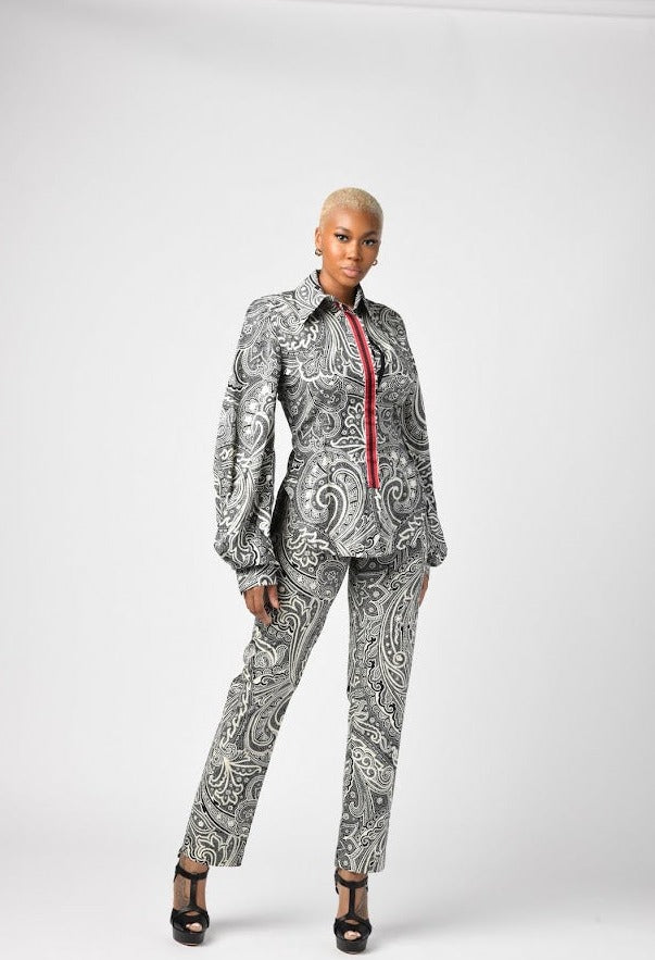Black and White Paisley Cotton Pant