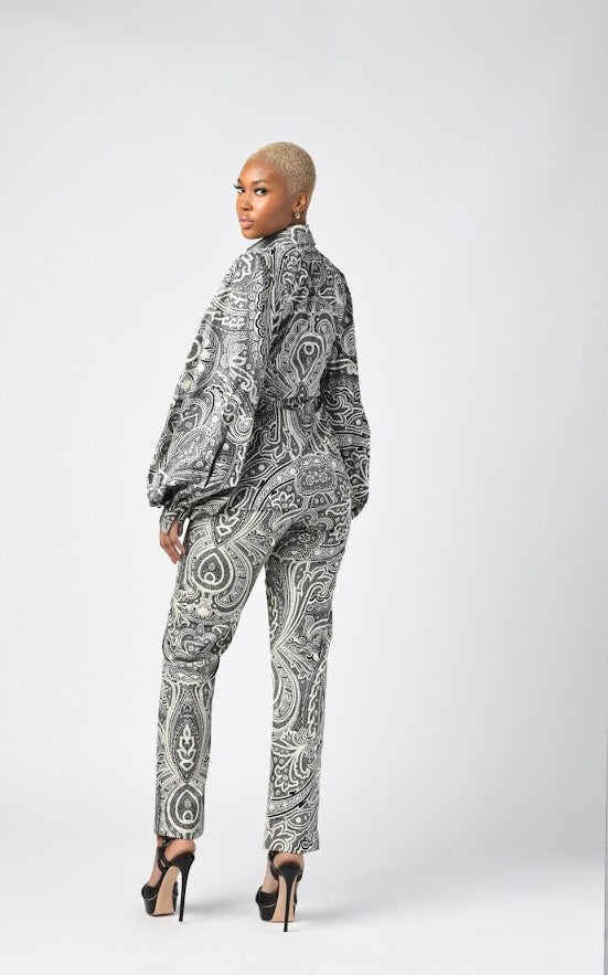 Black and White Paisley Cotton Pant