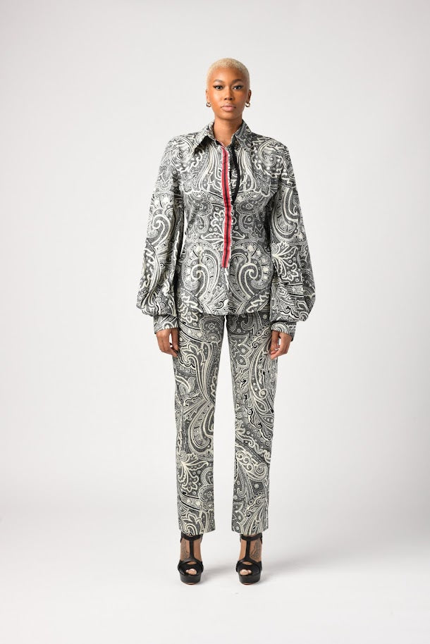Black and White Paisley Cotton Pant