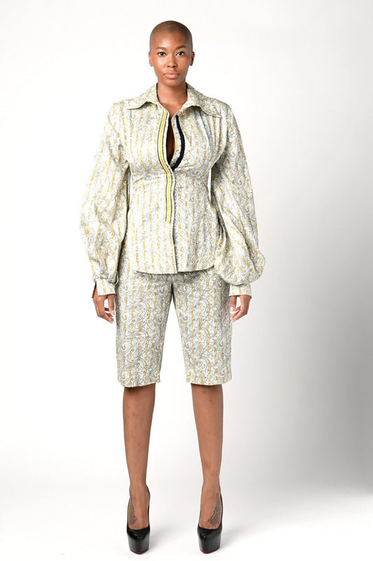 Yellow Paisely Print Cotton Shirt