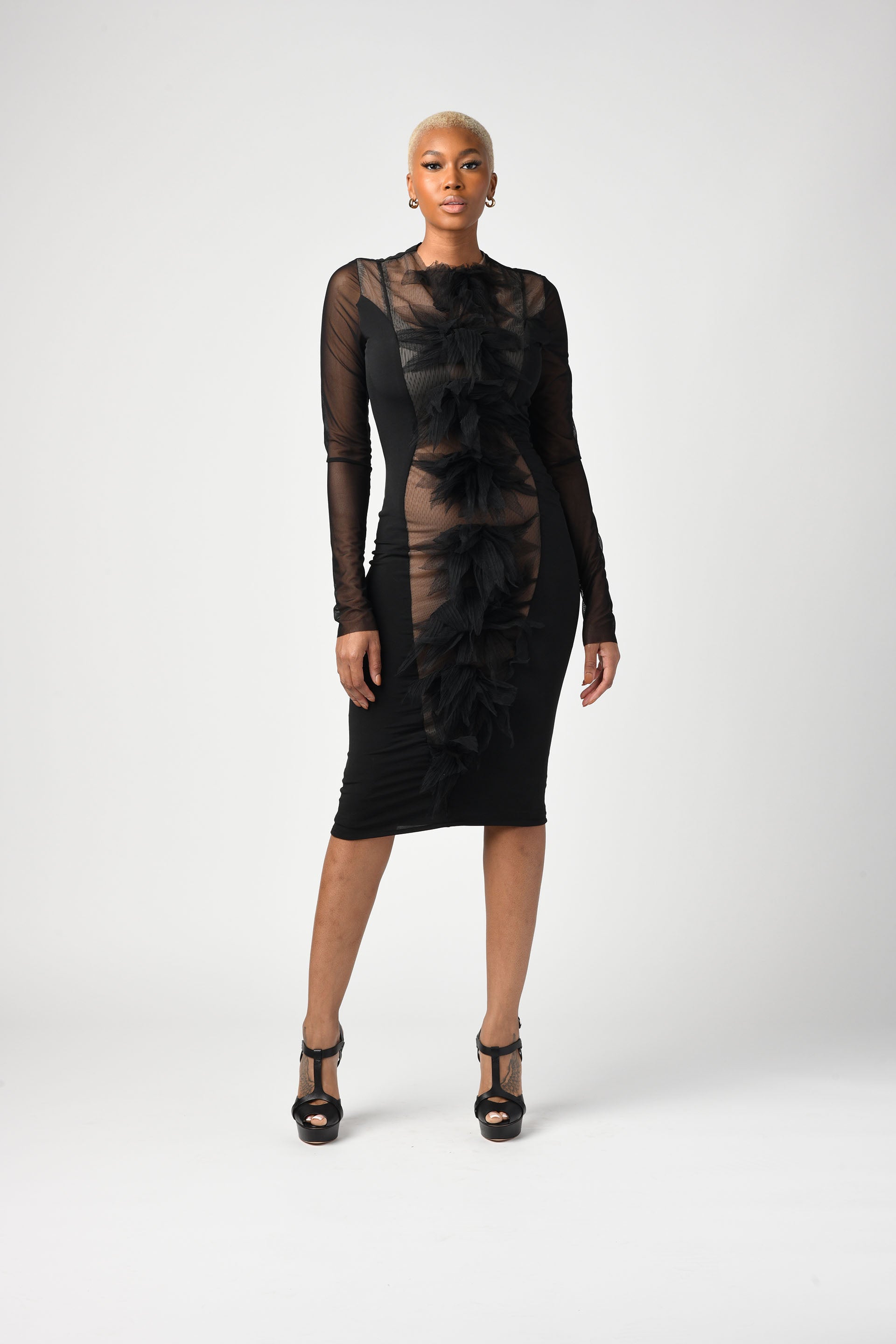 Dress Fitted with Flush tone center with Florets