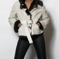 Winter White Shearling Jacket with Chocolate Collar