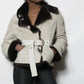 Winter White Shearling Jacket with Chocolate Collar