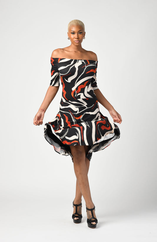 Black Symmetrical Print Off The Shoulder